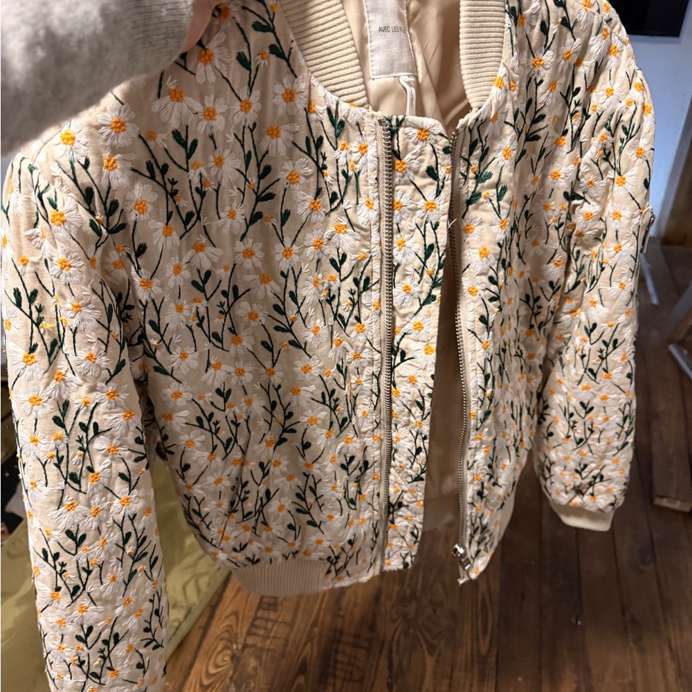 Avec Les Filles Cream Floral Bomber Jacket